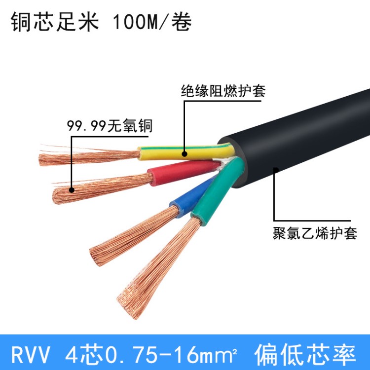 金龍羽國標RVV2 3芯電纜3*1.5 2.5 4 6平方電源線護套防水阻燃
