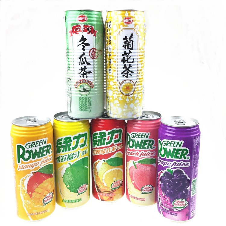 臺(tái)灣 味丹綠力果味飲料檸檬味紅茶/芒果/葡萄汁飲品490ml/24支/箱