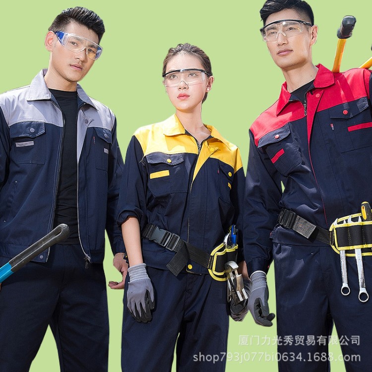 批發汽修工作服套裝男長袖春秋定制勞保服工人工廠服車間廠服耐磨