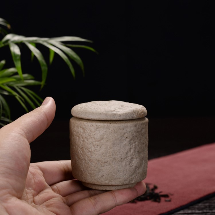 復(fù)古粗陶迷你茶葉罐儲存密封小號茶罐創(chuàng)意陶瓷25g巖茶小罐茶葉