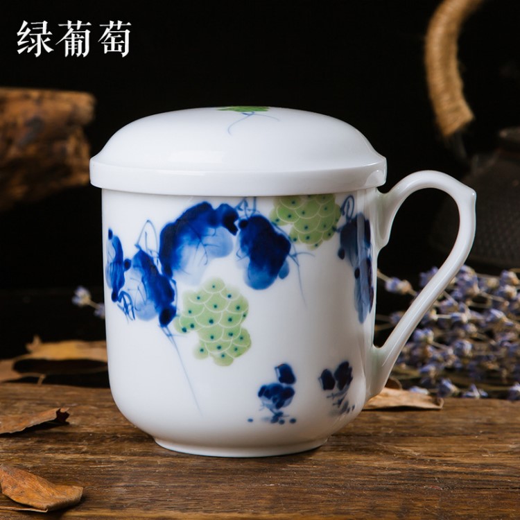 批发手绘青花瓷茶杯 带陶瓷过滤胆泡茶器 景德镇陶瓷生产厂家