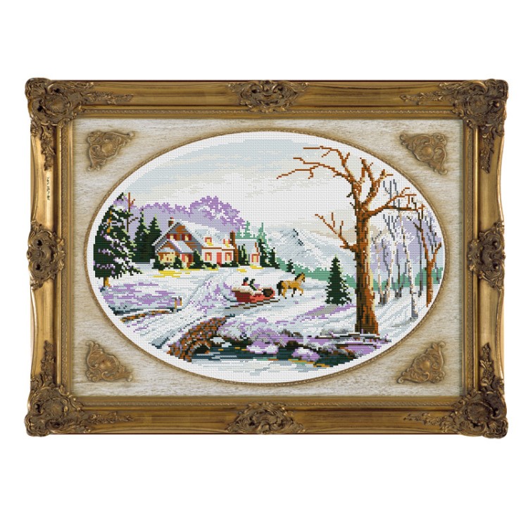 客廳diy印花布新款cross stitch 十字繡材料包工藝品深冬雪景0679