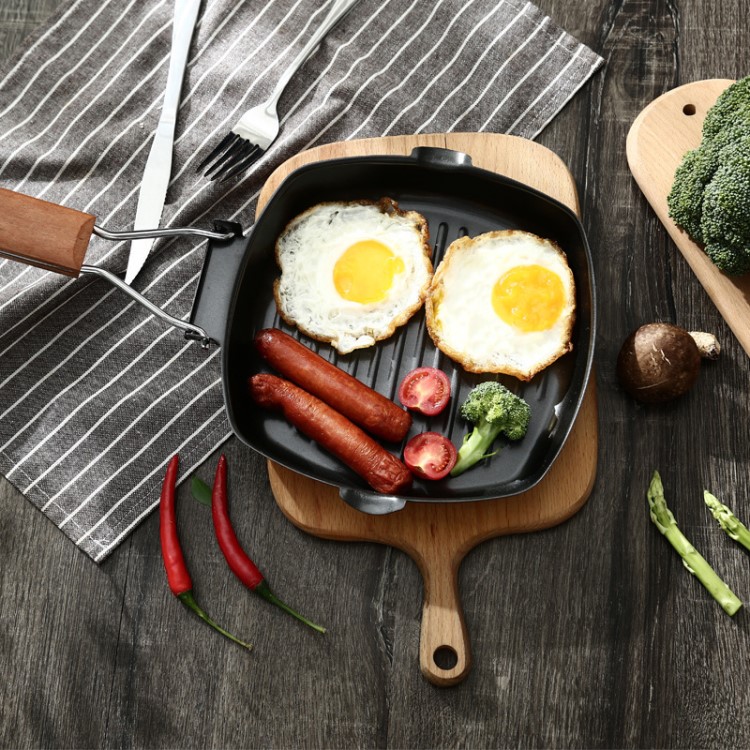 韓國麥飯石不粘鍋平底鑄鐵小煎鍋炒菜牛排電磁爐可折疊戶外炊具