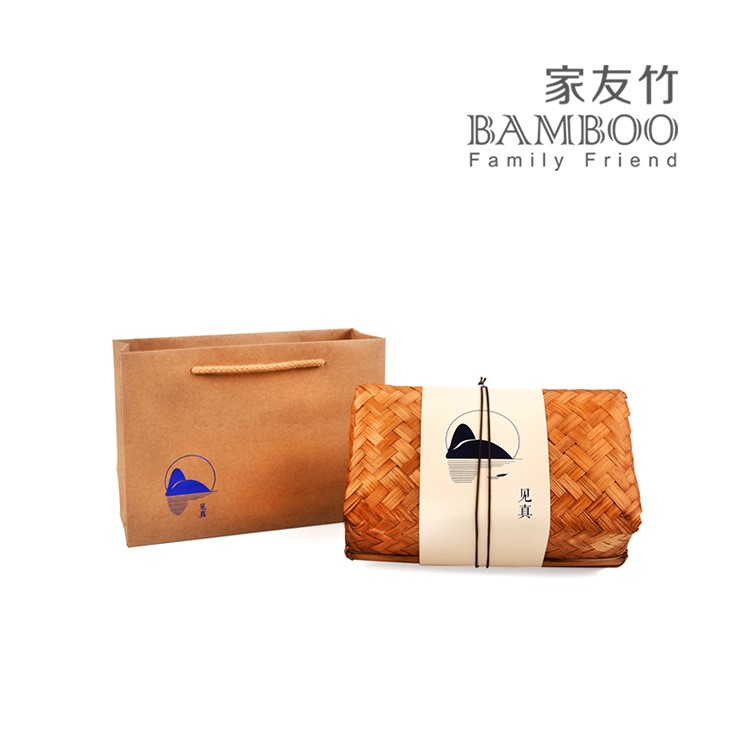 家友竹新品簡易牛皮紙竹編西湖龍井綠茶手工包250g茶葉包裝茶葉盒