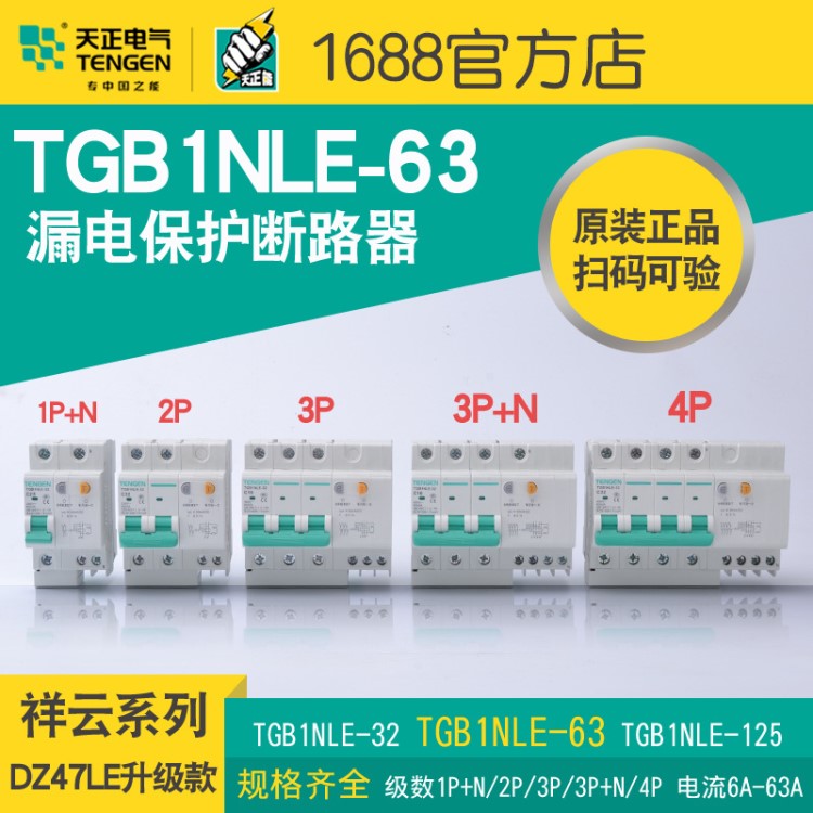 天正电气新款漏电保护器TGB1NLE小型漏电断路器代替DZ47LE