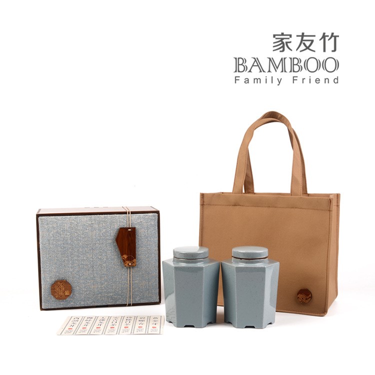 家友竹復古春季新茶中秋竹盒包裝龍井綠茶茶葉禮盒陶瓷茶葉罐批發