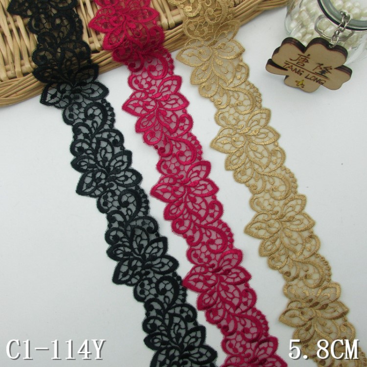 新熱 蕾絲繡花女裝花邊 5.8cm寬 刺繡花邊 家紡服裝輔料 金線