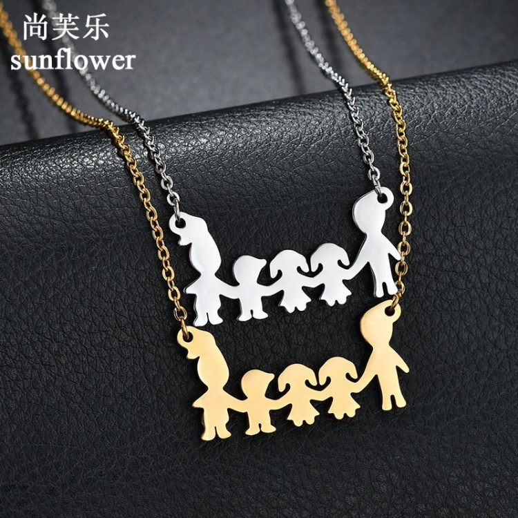 跨境電商貨源 個(gè)性溫馨五口之家家庭成員不銹鋼項(xiàng)鏈 廠家一件代發(fā)