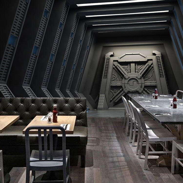宇宙飛船科幻太空艙大型壁畫科技館主題餐廳酒吧ktv包廂背景墻紙