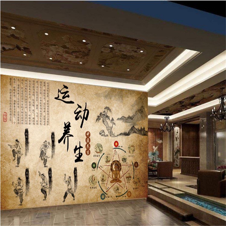 裝修材料中醫(yī)養(yǎng)生壁紙復(fù)古懷舊無(wú)紡布?jí)堭B(yǎng)生理療館無(wú)縫墻布批發(fā)