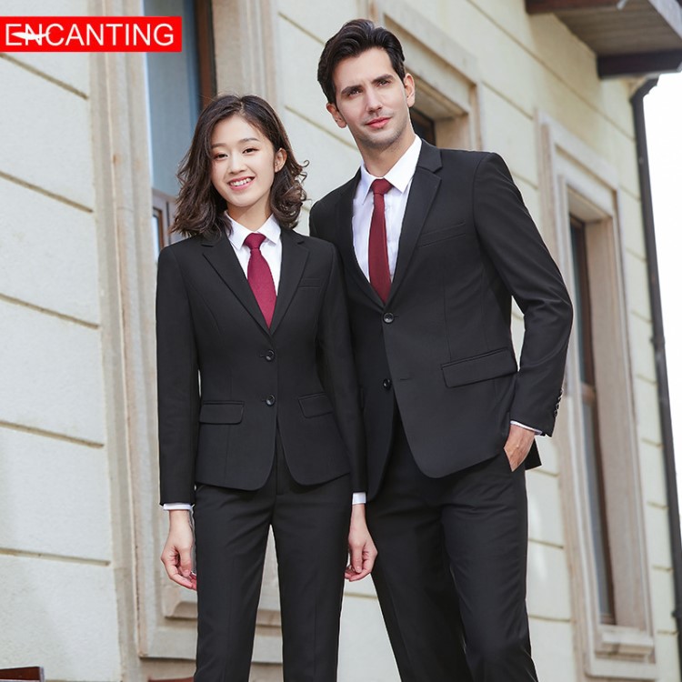 男女同款西裝套裝工作服新款時尚正裝總監(jiān)經(jīng)理西服三件套定制