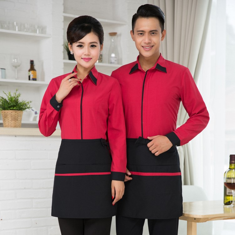 定制酒店工作服秋冬女火鍋西餐廳服務員制服男咖啡廳長袖餐飲服裝