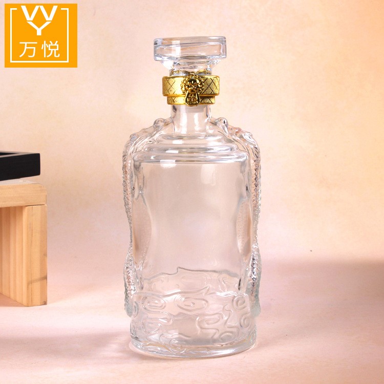 廠家直銷無鉛葡萄酒紅酒瓶透明玻璃空瓶子自釀酒瓶龍紋勁酒白酒瓶