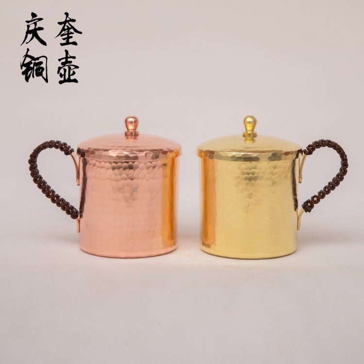 批發(fā)手工紫銅水杯銅茶杯加厚帶蓋杯子創(chuàng)意口杯 沏茶杯定做