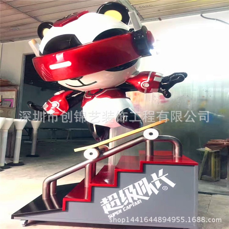 蒙面超級隊長滑板卡通雕塑訂做廠家展示卡通公仔模型玻璃鋼擺件