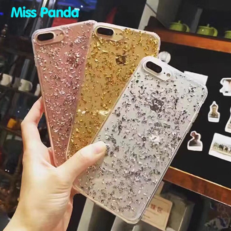 適用Miss Panda滴膠蘋果iphonex手機殼閃粉金箔7plus手機套硅膠套