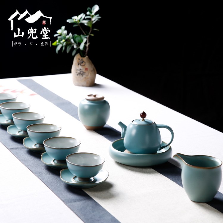 陶瓷茶具套裝景德鎮(zhèn)手工粗陶活動(dòng)禮品汝窯茶壺定制批發(fā)禮盒裝