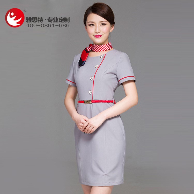 工廠定制商場酒店前臺導(dǎo)購員工服美容顧問工作服化妝品銷售連衣裙