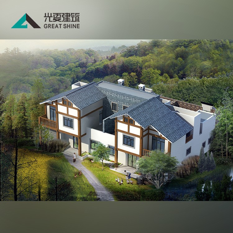 光夏建筑田園民宿農村二層聯排別墅 生態環保花園小洋房輕鋼房屋