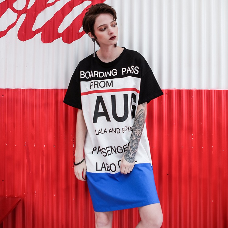 天序潮牌夏裝 2019春季新款女裝字母連衣裙中長款款式T恤裙子女潮