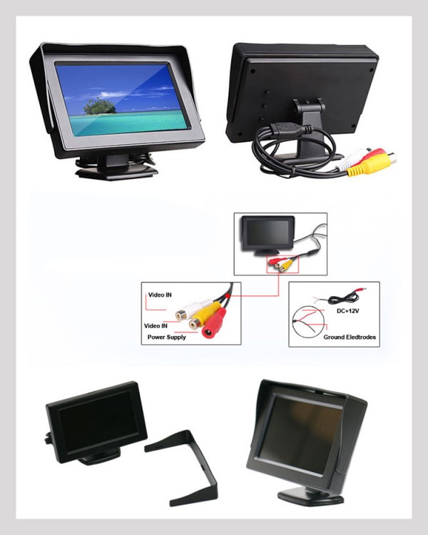 4.3寸液晶车用LCD显示器可视倒车影像显示器 台式车载显示器BY43A