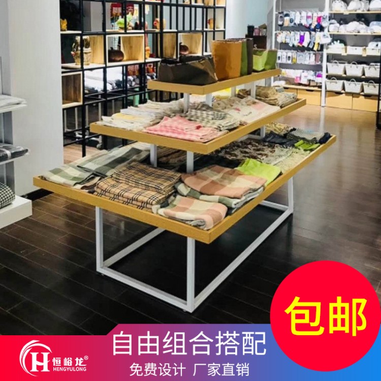 名創(chuàng)款中島三層流水臺文具彩妝貨柜化妝品高低中島柜超市陳列貨架