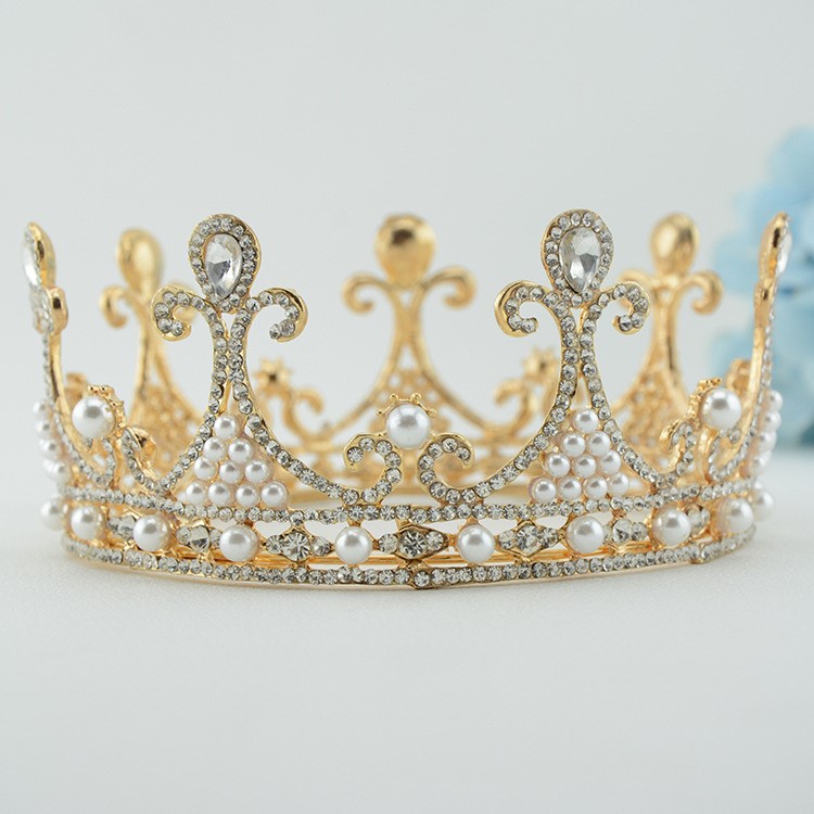 新娘大皇冠飾品滿鉆款頭飾發(fā)冠新款結(jié)婚珍珠生日烘焙蛋糕裝飾成人