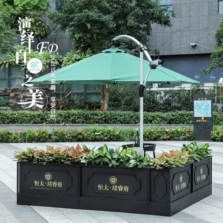 戶外廣場街道花箱 奶茶店鐵藝花槽別墅區(qū)售樓部長方形植物種植箱