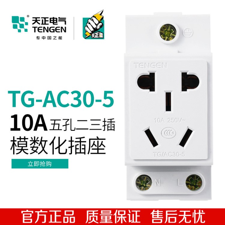 TENGEN天正 TG/AC30-5 10A模數化插座導軌式配電箱插座五孔二三插