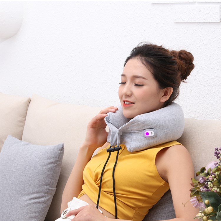 和正U型按摩顆粒乳膠枕批發 電動頸椎多功能震動按摩枕按摩器批發