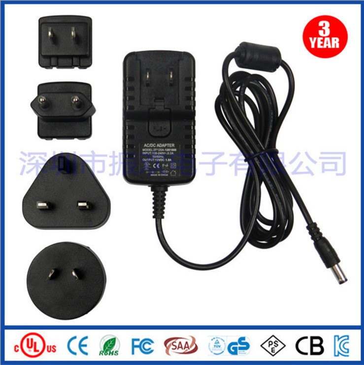 振歡12V3A可換頭電源適配器UL 3C KC插墻式9V4A轉換頭電源36W