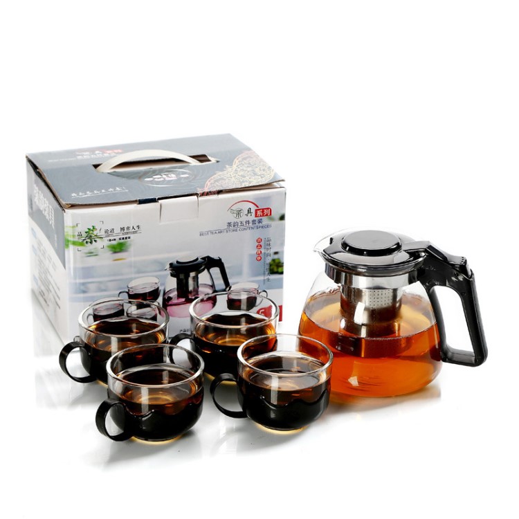 玻璃茶具套裝泡茶壺五件套帶過濾創(chuàng)意功夫茶具花茶壺定制LOGO禮品