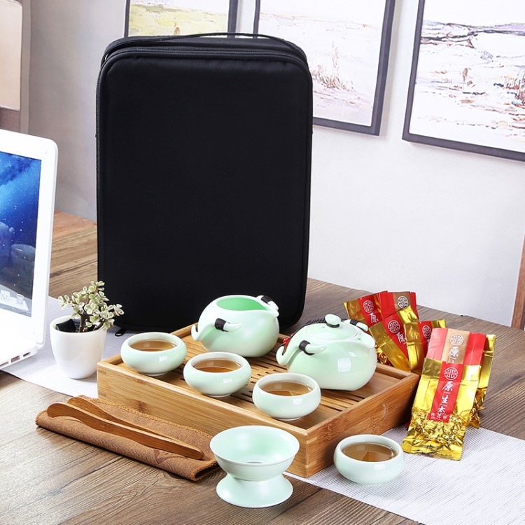 旅行茶具大套裝陶瓷一壺四杯帶茶盤商務(wù)便攜禮品logo定制廠家直銷