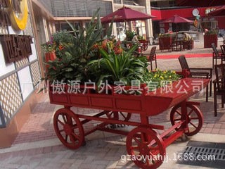 公园楼盘广场专用 实木花车 防腐木花车花箱 户外家具 （可订制）