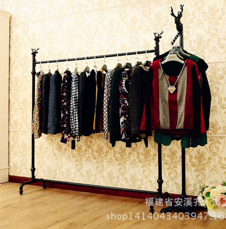 服裝店衣架展示架掛衣貨架中島女裝男裝落地展示復(fù)古歐式鐵藝鹿頭