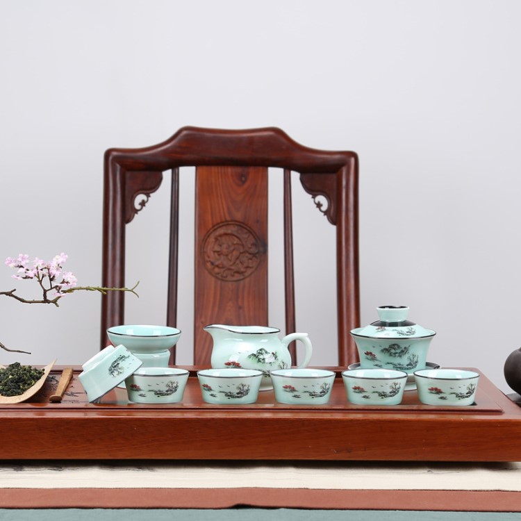 便宜禮品陶瓷青花青瓷功夫茶具套裝開業活動禮品贈品批發