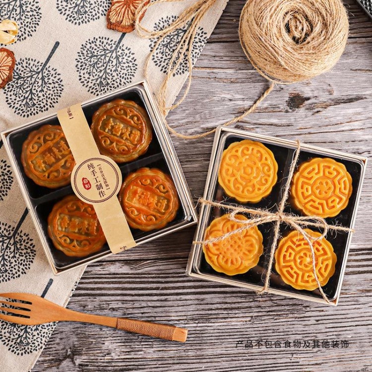 4粒裝木質雪花酥包裝盒 透明雪媚娘蛋黃酥月餅盒10套 烘焙包裝