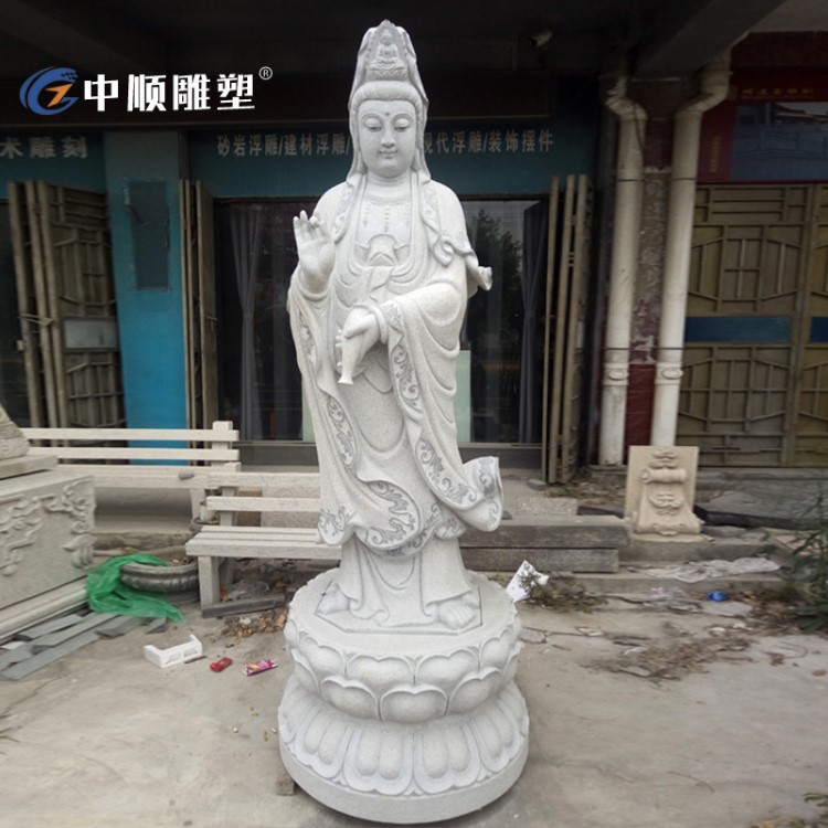 石雕觀音菩薩像站像漢白玉佛像石雕大理石觀音像擺件寺院神像定做
