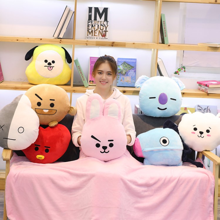 bt21防弹少年团多功能暖手捂抱枕毯爱心TATA  SHOOKY 毛绒玩具BTS