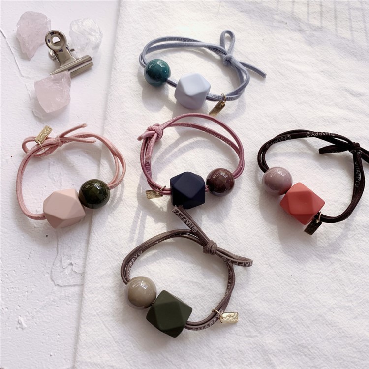 韓國發圈彈力撞色方形圓球發圈發繩皮筋頭扎頭飾小清新束發圈