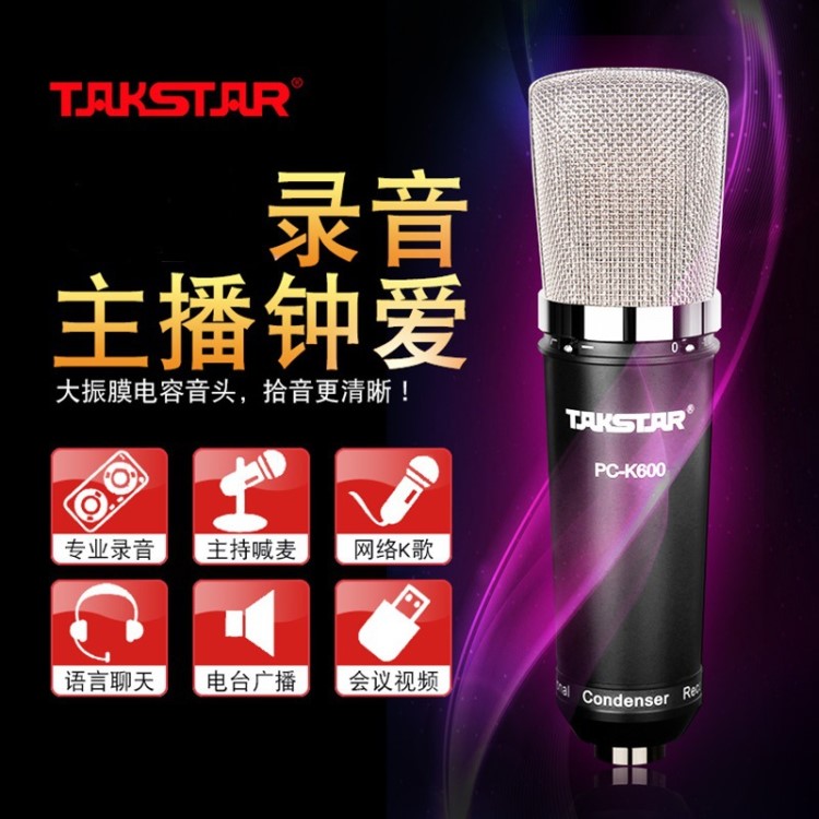 Takstar/得勝 pc-k600簡裝版 電容麥克風(fēng)話筒電腦K歌錄音一件代發(fā)