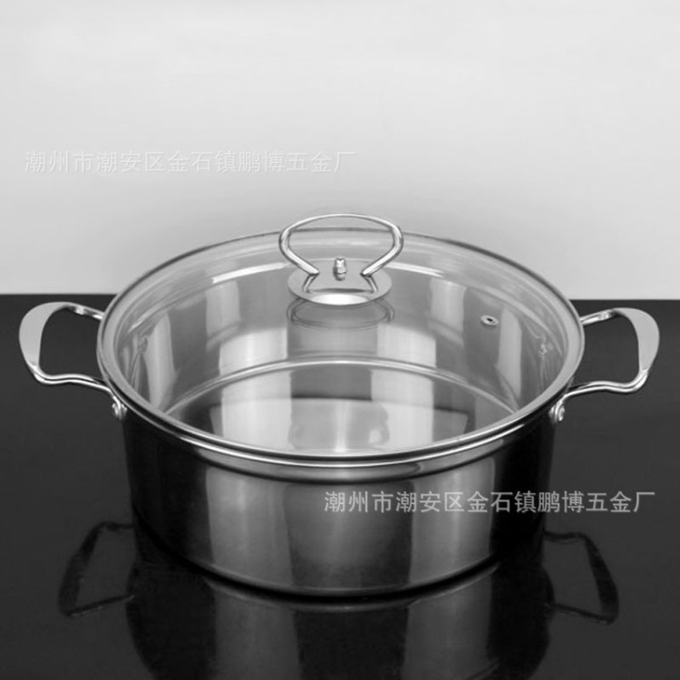廠家直銷帶磁不銹鋼火鍋 28cm復底直角火鍋電磁爐湯煮鍋禮品批發