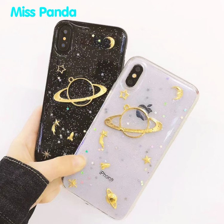 misspanda閃粉滴膠適用iphonex手機殼立體五金星球日韓手機保護套