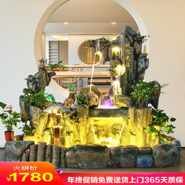 大型假山流水噴泉落地風魚池水輪開業新居裝飾擺件酒店客廳花園