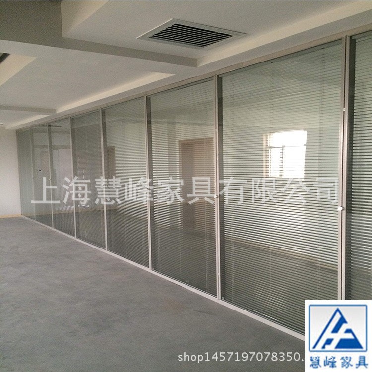 玻璃隔斷雙面玻璃帶百葉隔斷墻辦公室高隔斷鋁合金隔墻57款60款