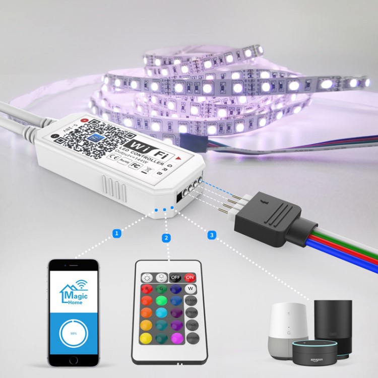 廠家直銷wifi控制器led迷你紅外24鍵遙控rgb控制器亞馬遜alexa
