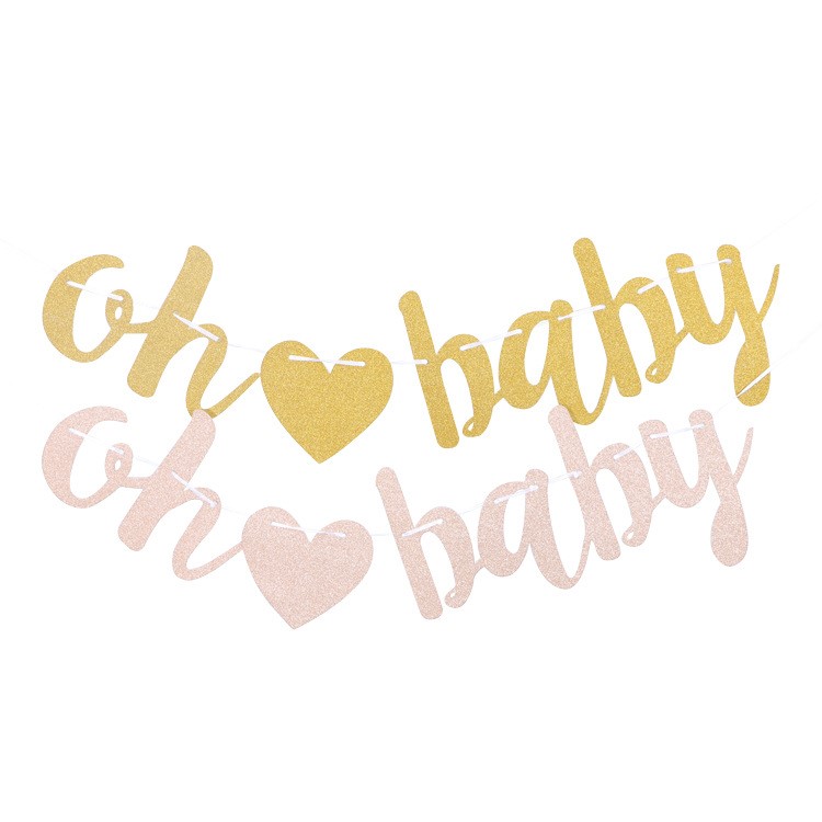 跨境熱賣 愛心oh baby字母紙拉花 閃粉拉旗 寶寶生日派對(duì)裝飾拉條