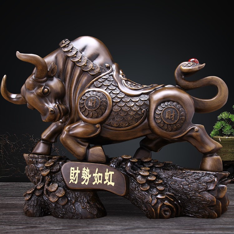 創(chuàng)意財(cái)勢(shì)如虹樹脂神牛擺件辦公室電視柜客廳擺飾開業(yè)喬遷商務(wù)禮品