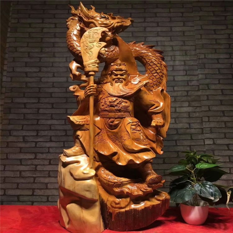 崖柏木雕祥龍關(guān)公工藝品根雕擺件客廳家庭裝修關(guān)公木制品工藝擺飾