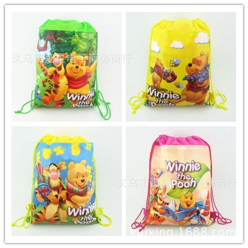 小熊維尼Winnie the pooth雙面無紡布抽繩書吧兒童玩具零食收納袋